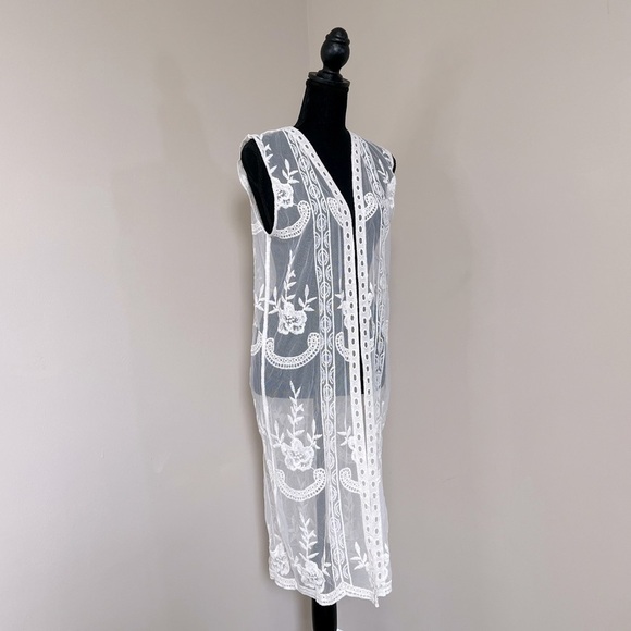 Amber Skies Lace Coverup Womens Cream Medium bohemian - Picture 3 of 6